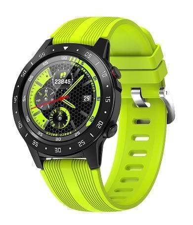 Side profile of a waterproof outdoor smartwatch, highlighting its robust design and multiple sensors.