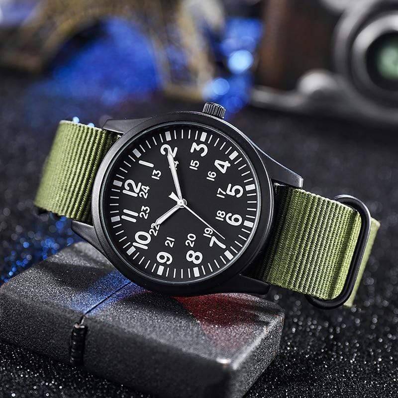 Unisex outdoor sport quartz watch with durable nylon strap, classic design, and adventure-ready features.