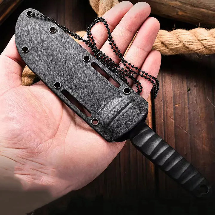 Versatile outdoor survival tool with a tough blade and convenient sheath, essential hiking and camping gear.