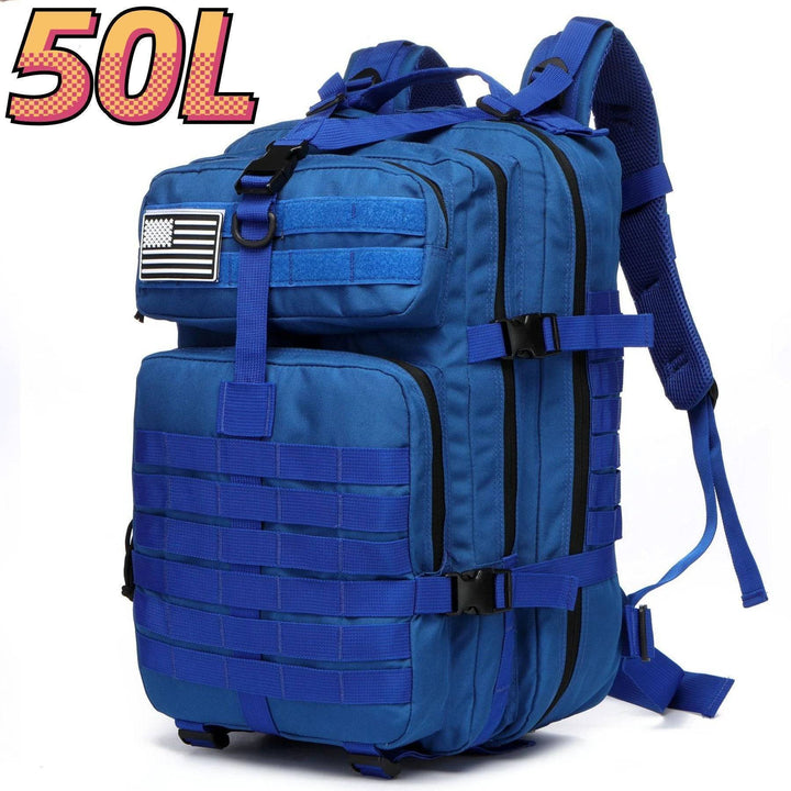 Unisex large capacity backpack, front view with models wearing for scale