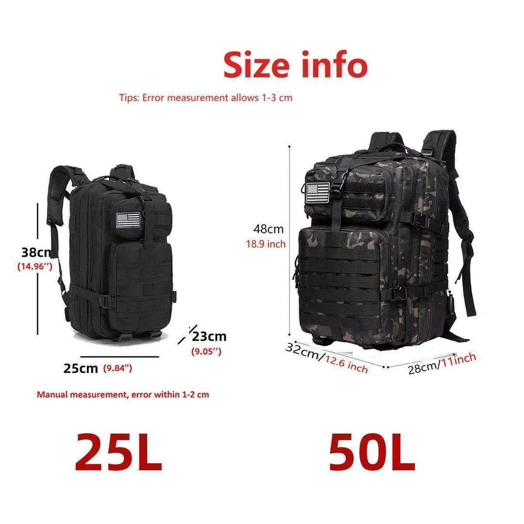Camping bag, charcoal gray, with trekking poles attached, ready for adventure