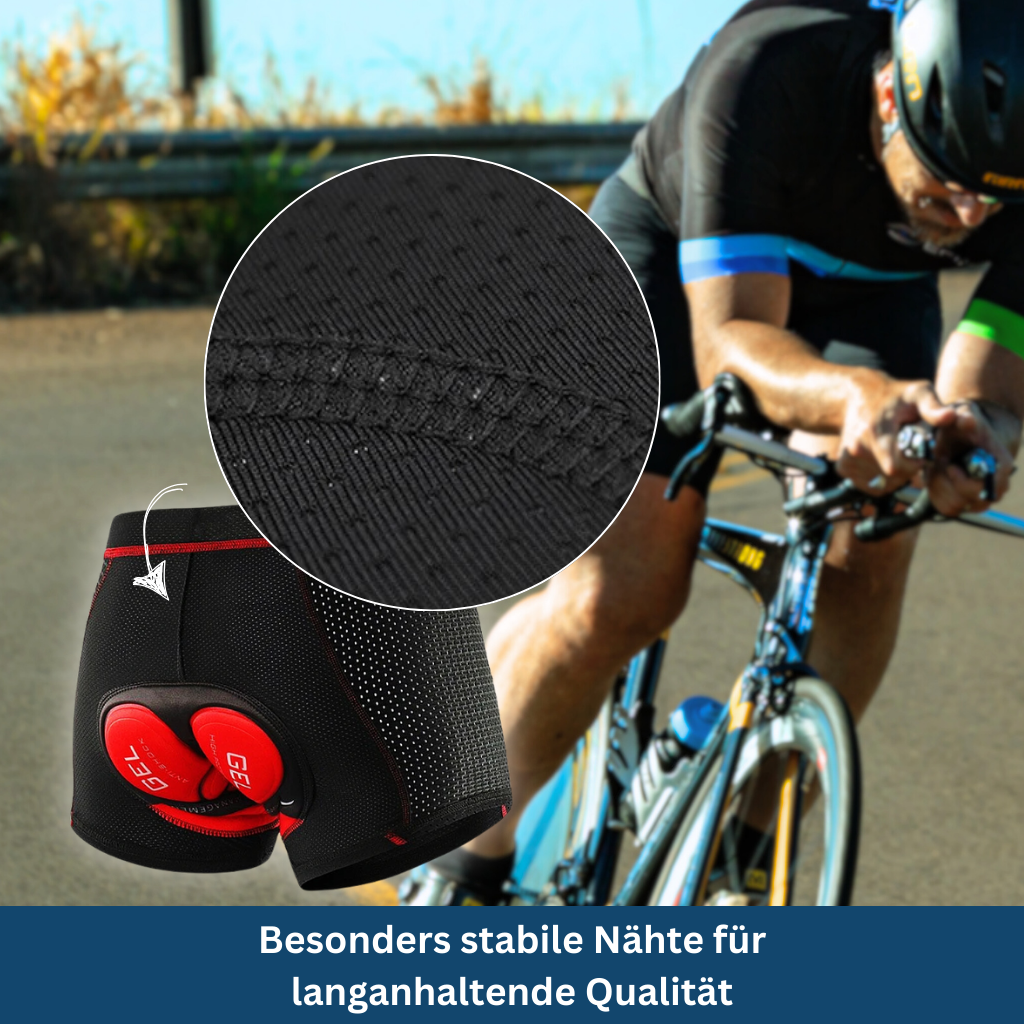 Unisex athletic cycling shorts in black, shown flat, highlighting ergonomic design