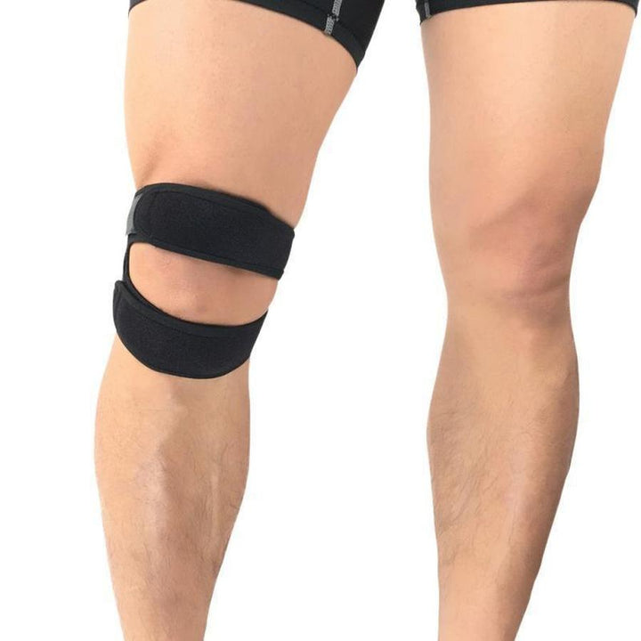 Sports patellar tendon strap knee brace for meniscus support, pain relief, ideal for runners, athletes, adjustable fit.