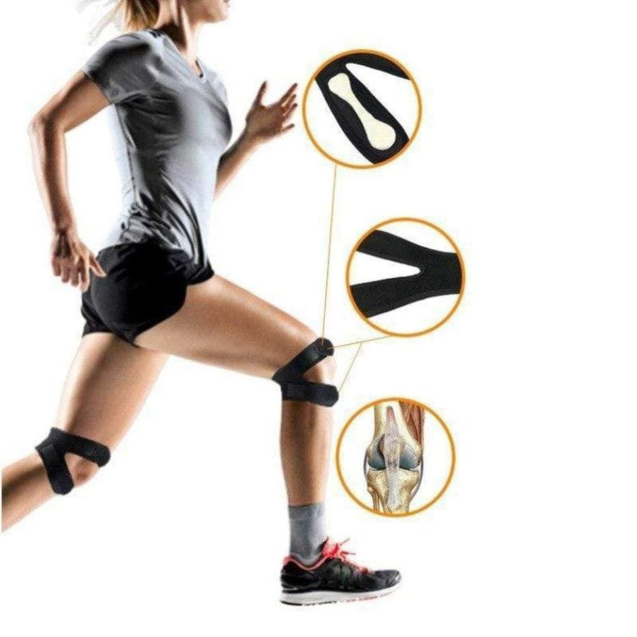 Targeted patellar tendon strap for knee pain relief, meniscus support, reduces strain from running & jumping.