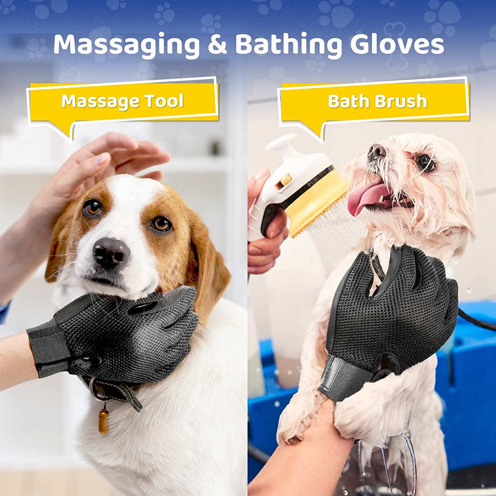 Anti-shedding pet grooming glove, ideal for loose fur removal and gentle detangling on animals.
