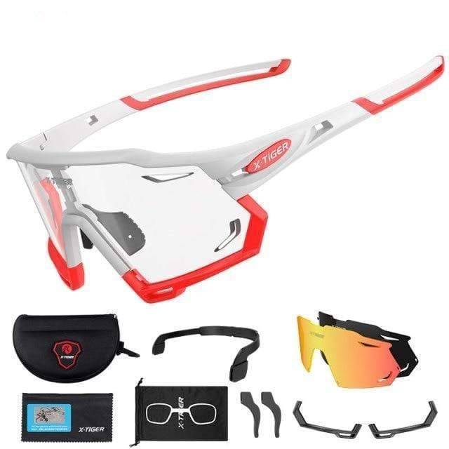 Durable photochromic cycling sunglasses, protective against elements for outdoor adventures