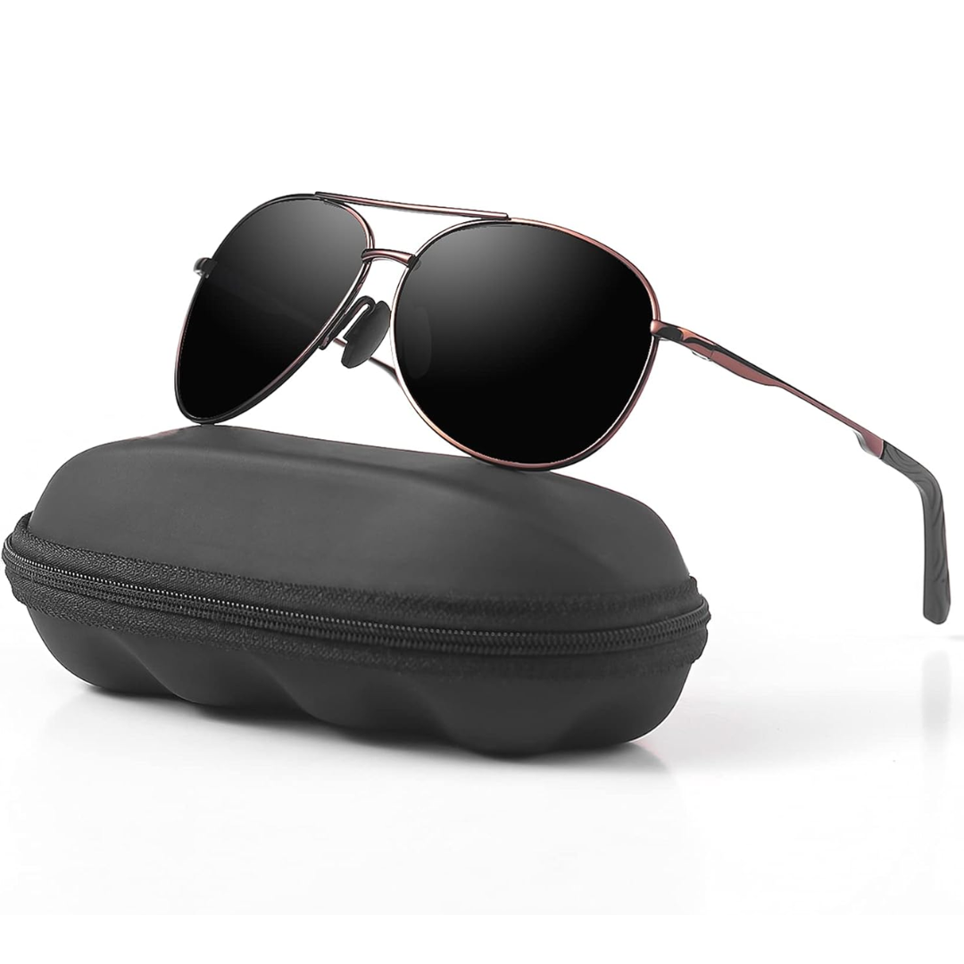 Driving-optimized polarized aviator sunglasses with UV400, unisex design for clear vision & eye safety.