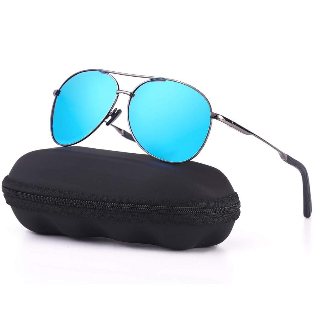 Unisex polarized aviator sunglasses with UV400 eye protection. Metal frame fashion eyewear for outdoor use.