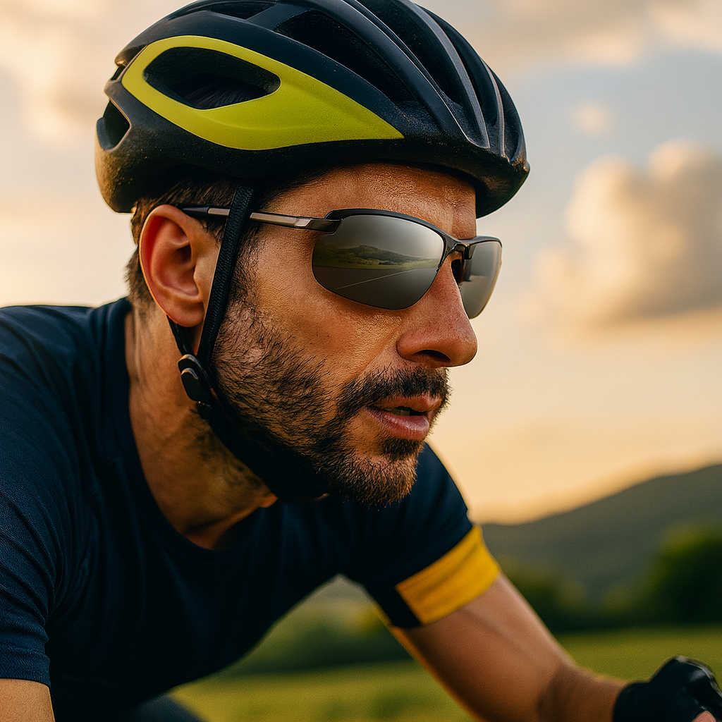 Lightweight Unisex Photochromic Cycling Sunglasses. Polarized lenses offer UV400 protection for sports.