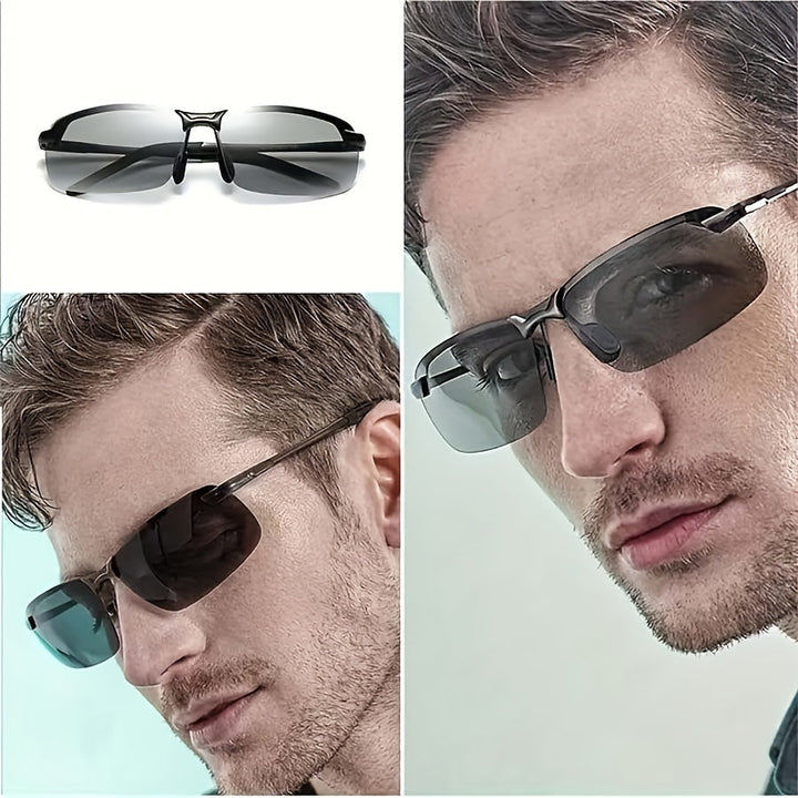 Adaptive transition sunglasses, polarized for glare reduction & 100% UV protection, suitable for men & women.