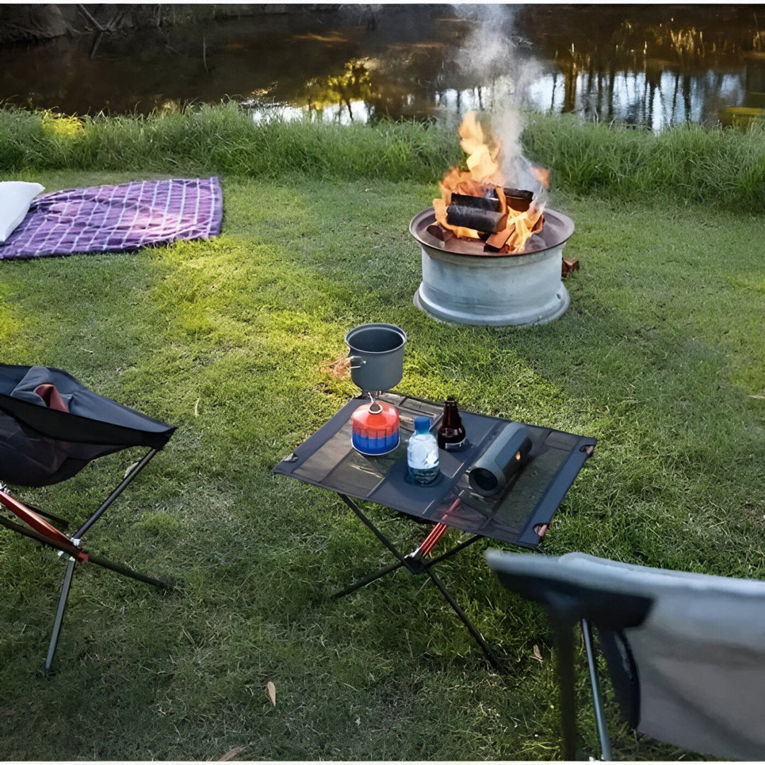 Unisex portable aluminum folding camping table, ideal for outdoor picnic & hiking gear