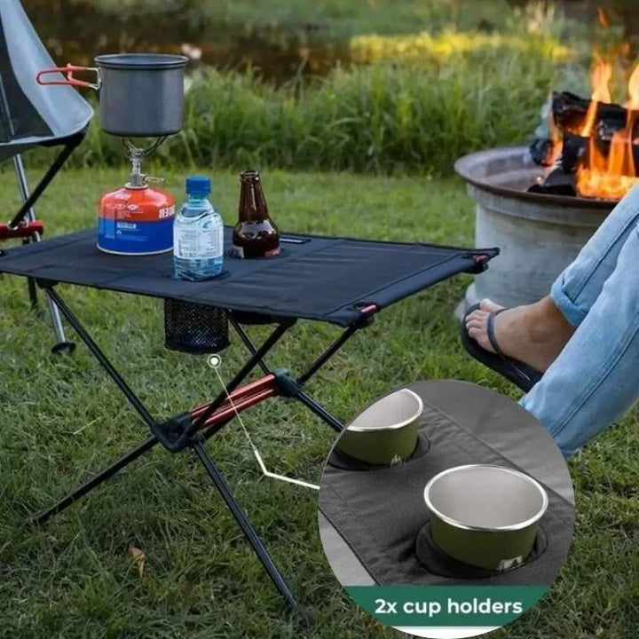 Compact portable camping table, perfect for picnics, hiking, and outdoor gear setups