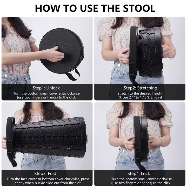 Collapsible camping stool showcasing its portability and sturdy construction