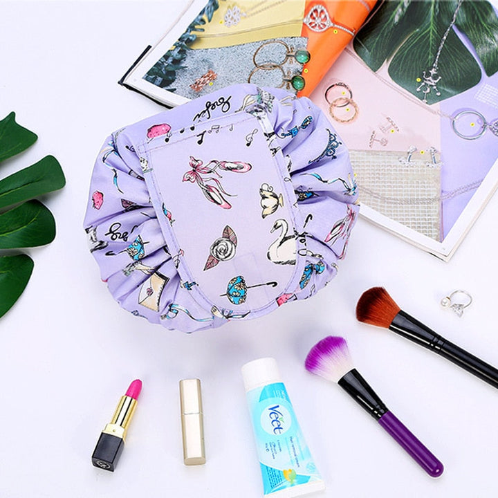 Unisex drawstring toiletry bag, a compact travel organizer for bath items, waterproof design.