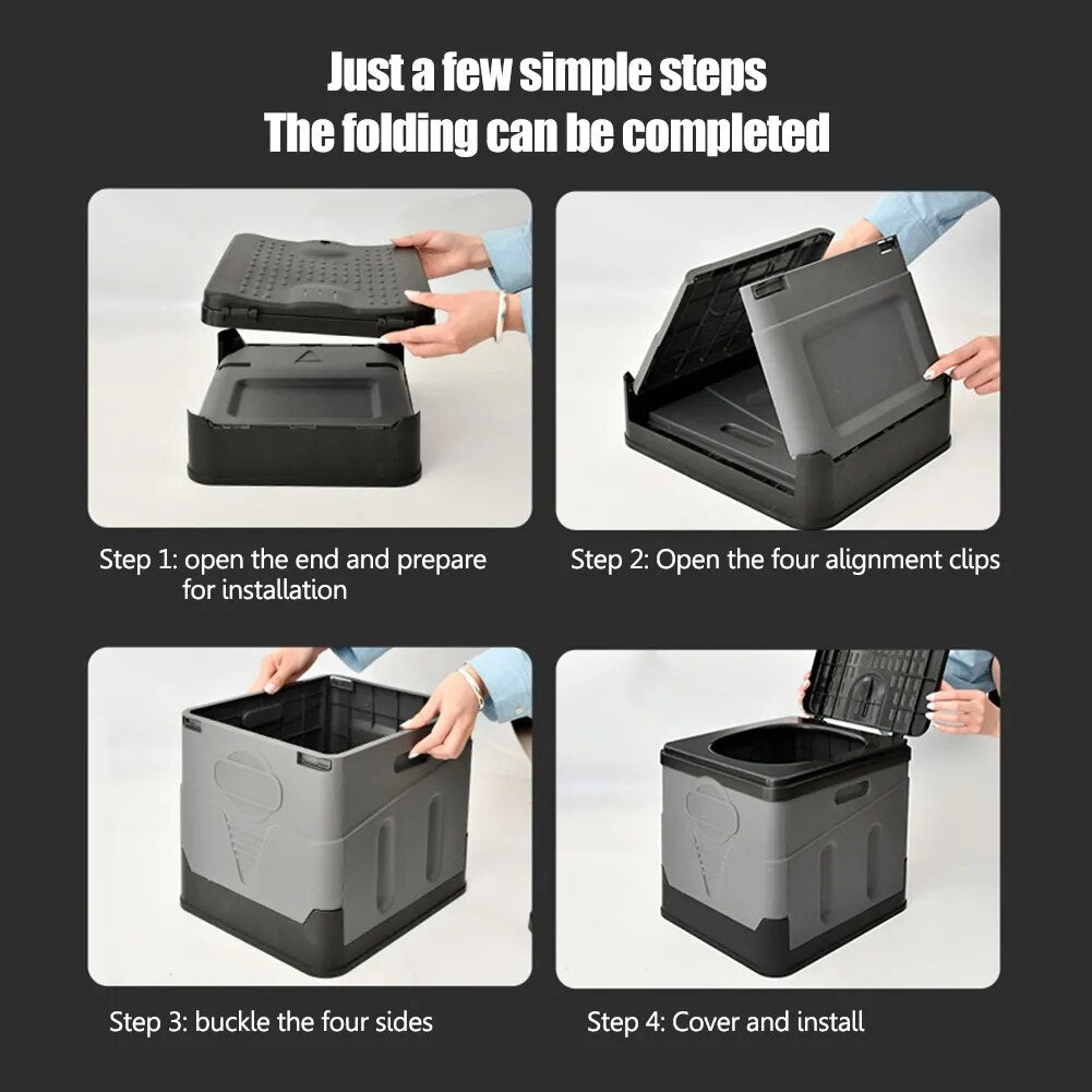 Durable foldable camping toilet with lid, essential portable outdoor gear for travel & commode use
