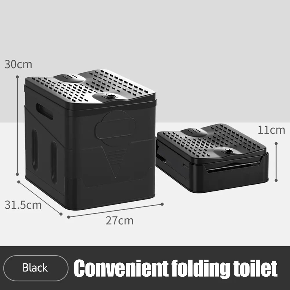 Detail of the sturdy construction of a portable foldable camping toilet, outdoor gear essential