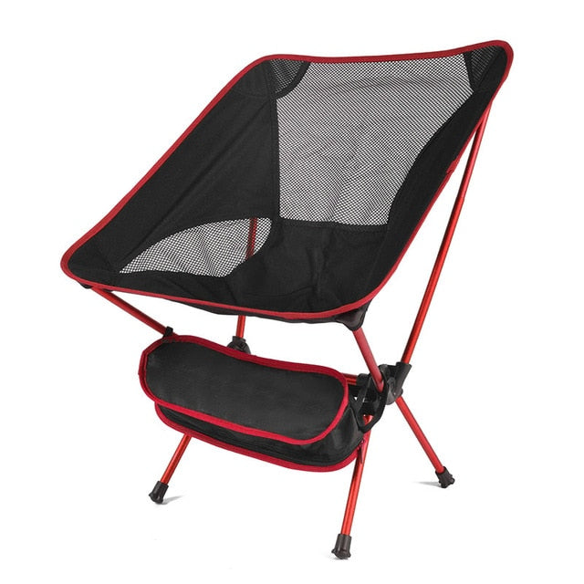 Unisex portable folding camping chair, beige fabric, black frame, for outdoor seating