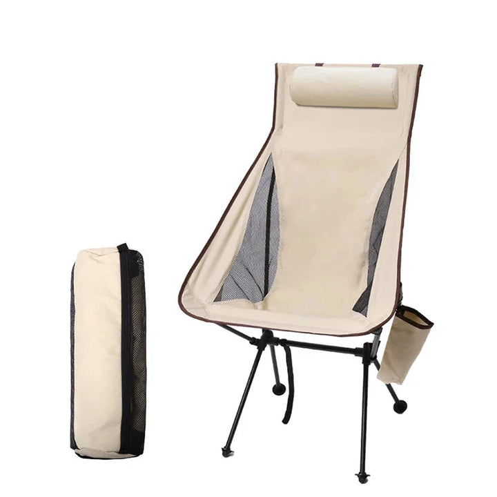 Unisex portable folding camping chair with headrest, lightweight & heavy-duty for outdoor recreational use