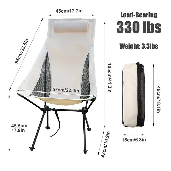 Compact folded camping chair next to an unfolded one, showcasing its space-saving design and portability