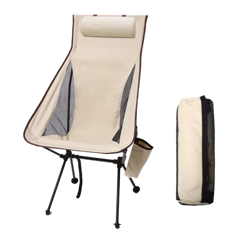 Unisex heavy-duty folding chair set up by a campfire, perfect for camping and outdoor recreation
