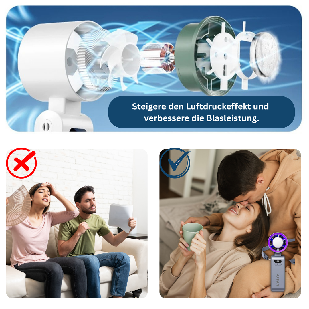 Sleek mini fan with a powerful airflow, an essential summer gadget for any occasion.