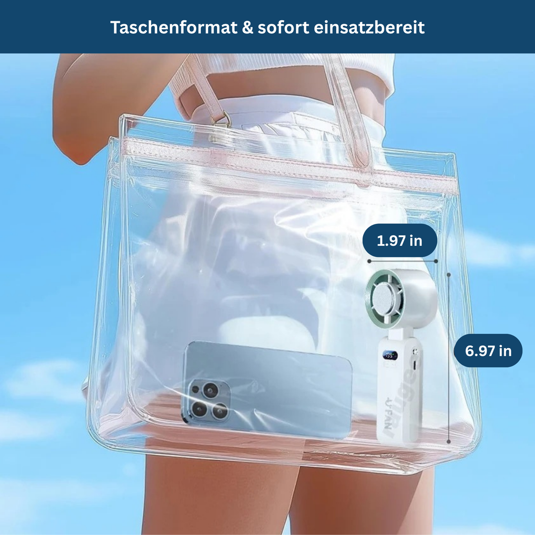Portable cooling device, a small yet mighty personal cooler for ultimate comfort.