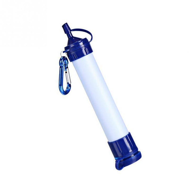 Portable water purification straw for hiking, camping, and survival. Removes contaminants effectively.