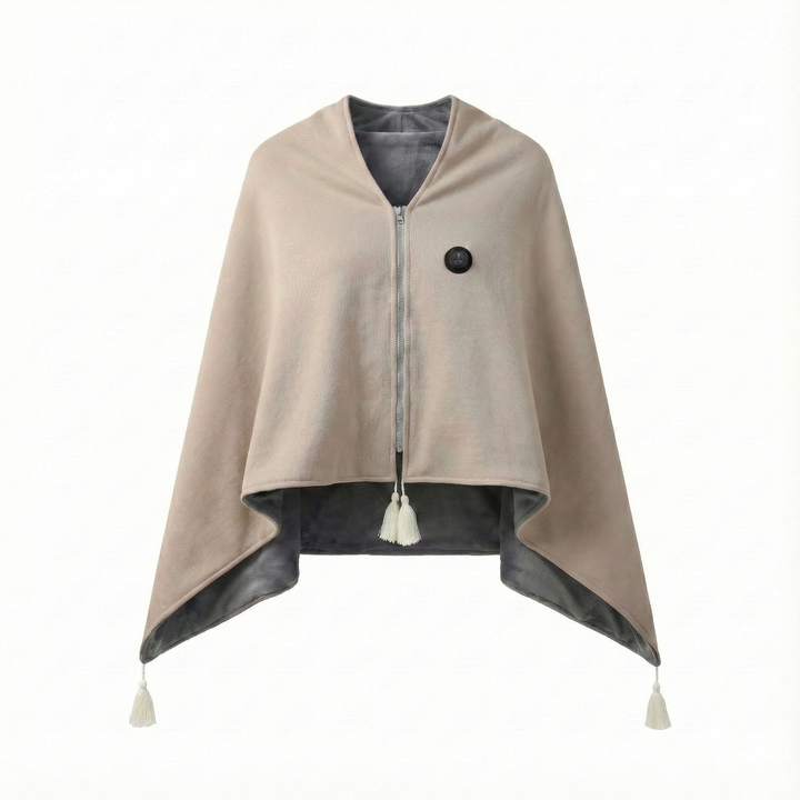 Portable electric shawl blanket with visible heating elements, ensuring consistent warmth
