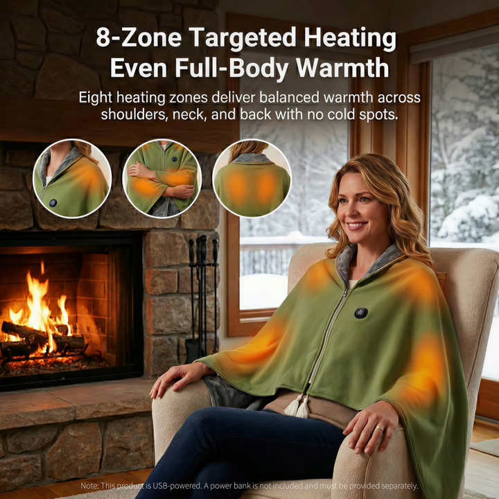 Close-up of soft USB heated electric shawl blanket showcasing fabric texture, ideal for office or home