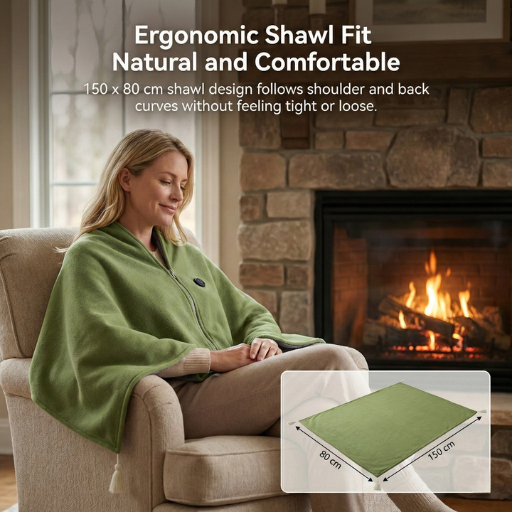 Detailed shot of USB connection point on a portable heated shawl blanket, easy to use