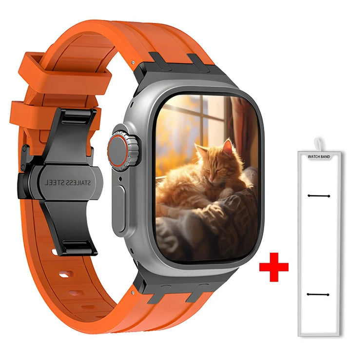 Premium black silicone smartwatch band with quick release, durable & comfortable.