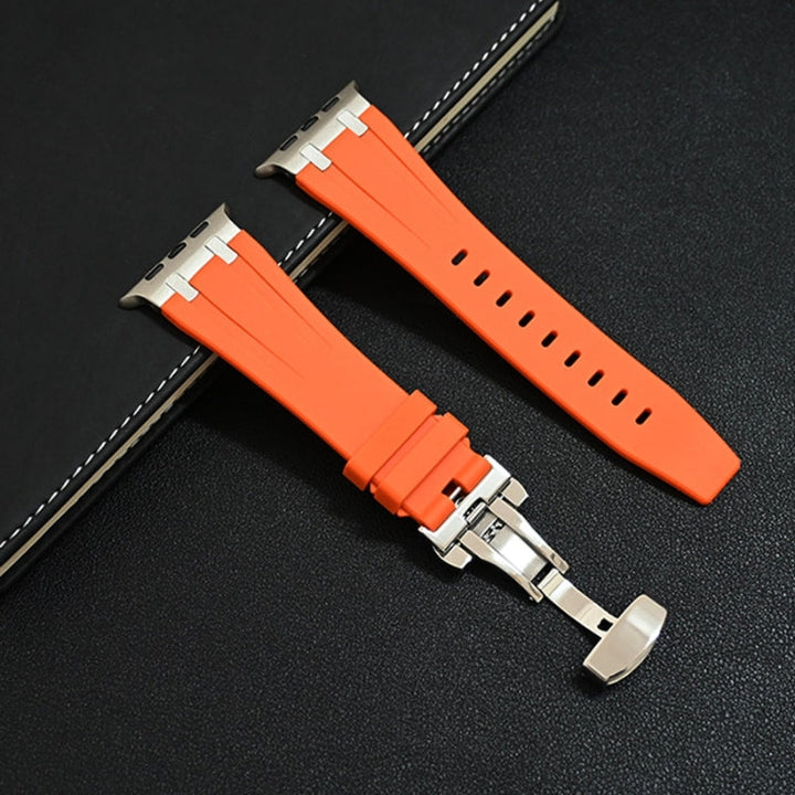 White quick-release silicone smartwatch band, clean & comfortable watch accessory.
