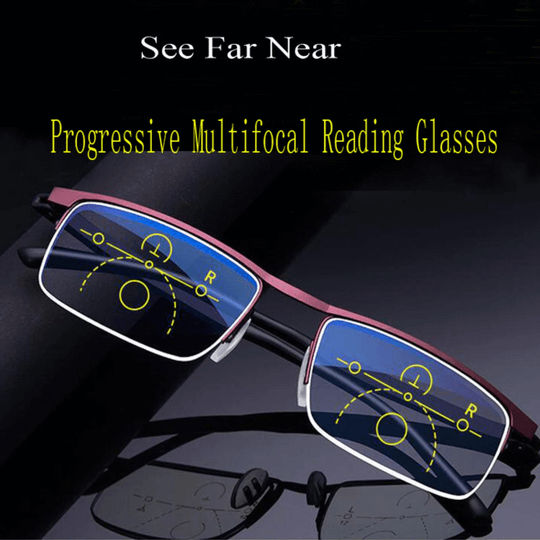 Intelligent progressive glasses for seamless vision transitions. Flexible frame, lightweight design for daily comfort.
