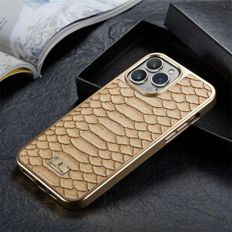 Luxury python texture iPhone case, premium phone cover for stylish protection.