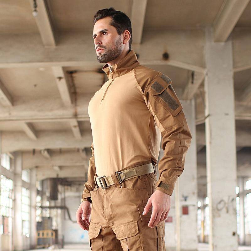 Unisex Rapid Assault 1/4 Zip Combat Shirt in action during a hike, durable and tactical outdoor wear