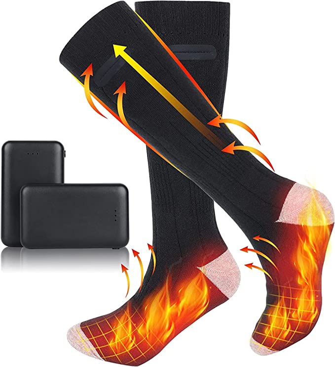 Electric thermal socks, rechargeable for warm feet; ideal outdoor gear for winter sports & extreme cold.