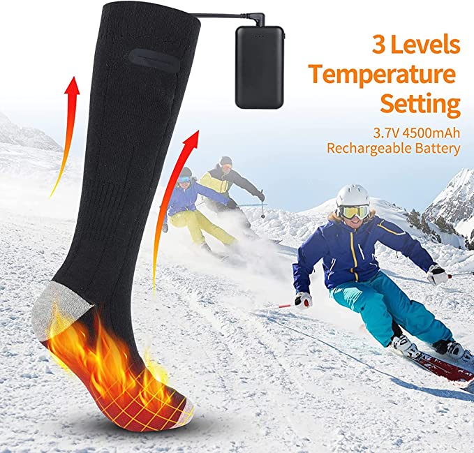 Keep feet warm with these unisex rechargeable thermal socks, best foot warmers for extreme cold & winter.