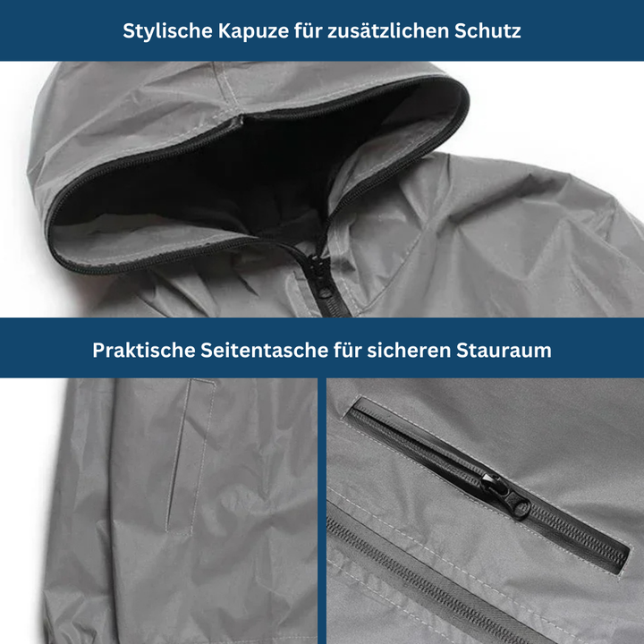 Unisex reflective rain jacket, lightweight & weatherproof, perfect for hiking and running.