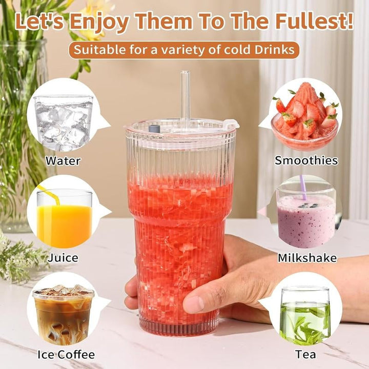 Stay hydrated with this portable unisex ribbed glass travel tumbler. Reusable drinkware for all your adventures.