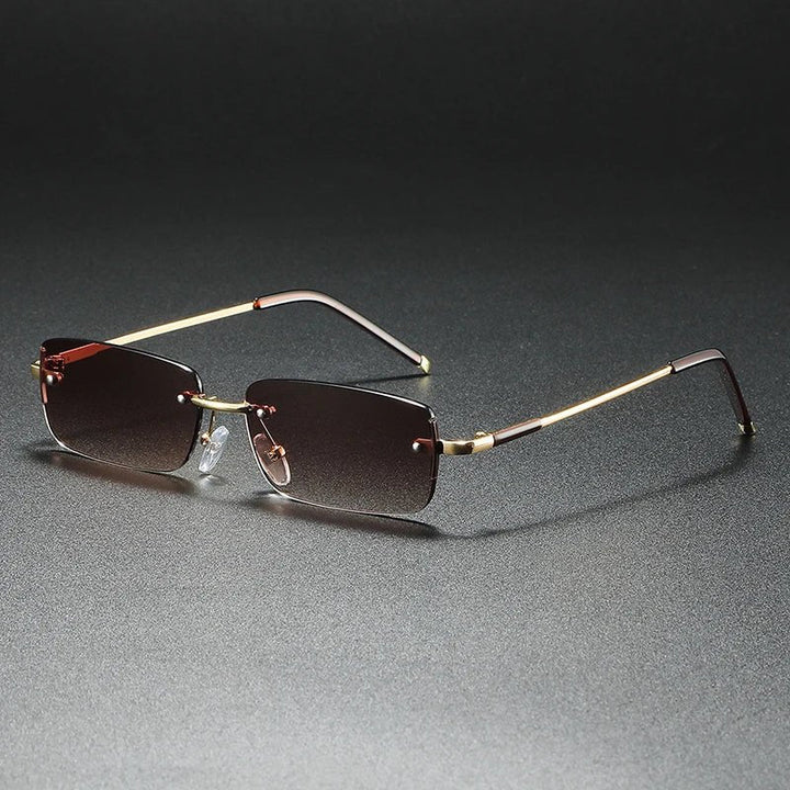 Lightweight unisex rimless rectangular sunglasses with gradient tint. Modern design, UV protective & outdoor ready.