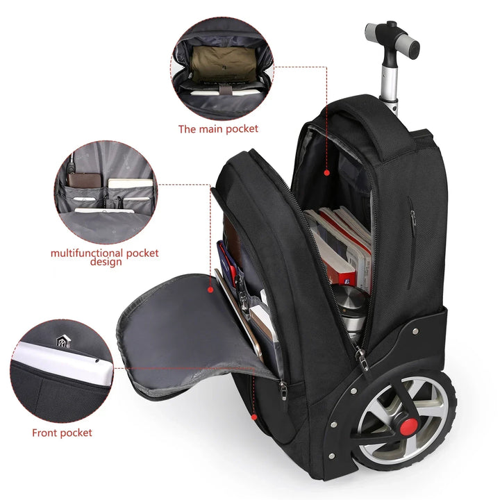 Versatile 3-in-1 carry-on travel bag; convertible rolling backpack ideal for flights & weekend trips.