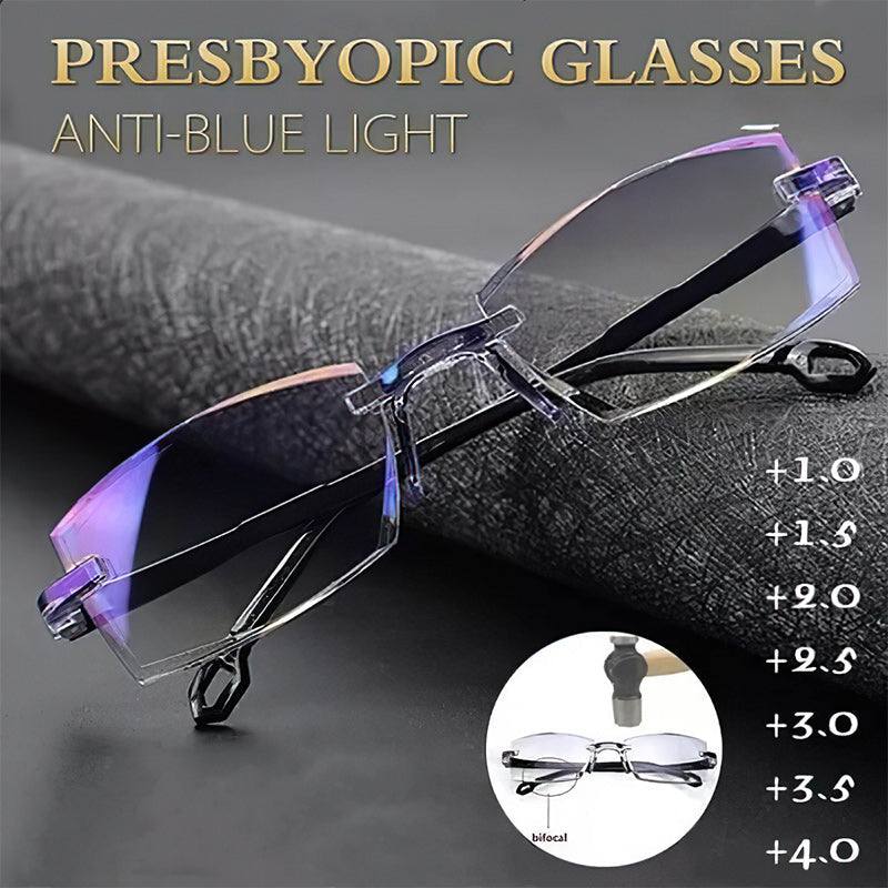 Durable unisex SapphireView multifocal reading glasses with blue light filter, flexible frame for lasting eye protection.