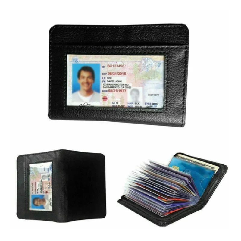 Slim leather RFID travel wallet for men & women. Secure credit card holder and ID storage. Anti-theft design.