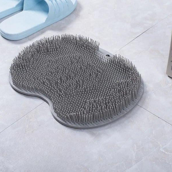 Relaxing unisex back & foot massage brush for shower. Silicone exfoliator bath accessory with suction cups.