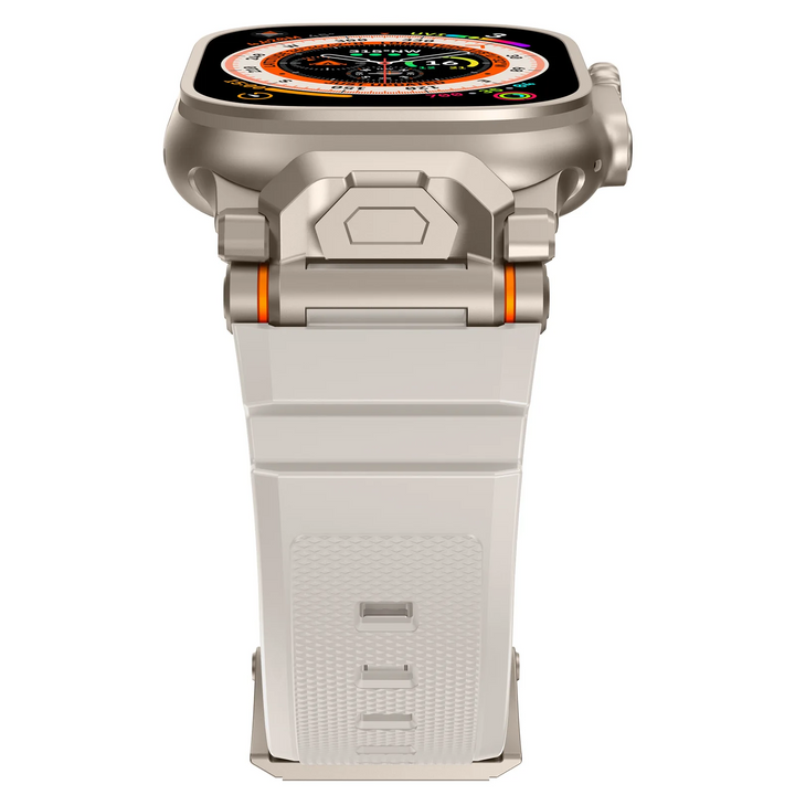 Silicone watch strap, unisex, with durable mecha lugs & an onyx buckle for style.