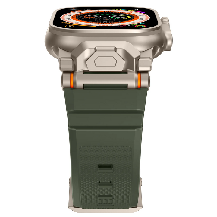 Replacement smartwatch band, unisex silicone, with robust mecha lugs.