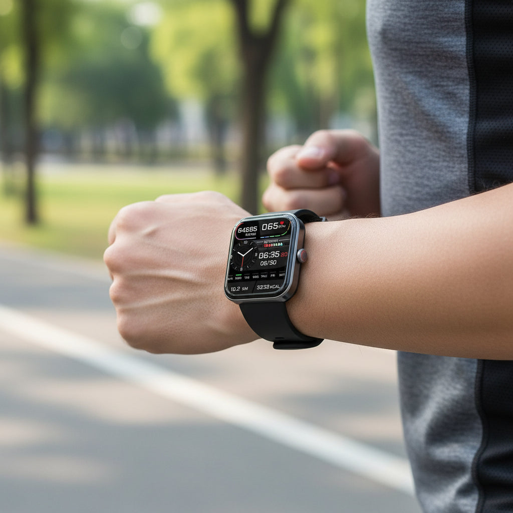 Sleek black unisex smartwatch for health monitoring, fitness tracking, and wellness insights.