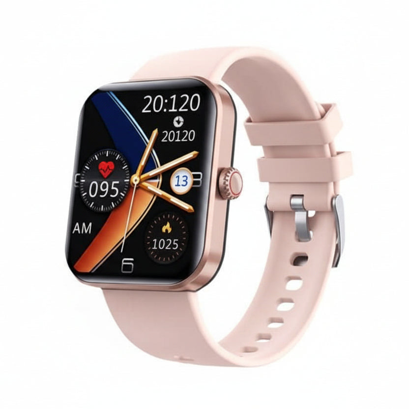 Black digital unisex smartwatch with non-invasive glucose, heart rate, sleep, & fitness tracking.