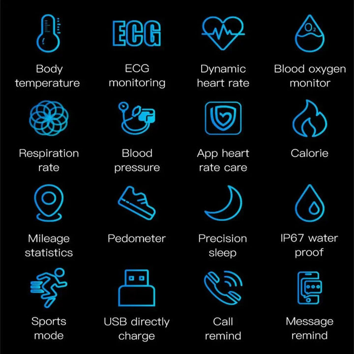 Elegant unisex digital watch, functioning as a smart health tracker with ECG & sleep.