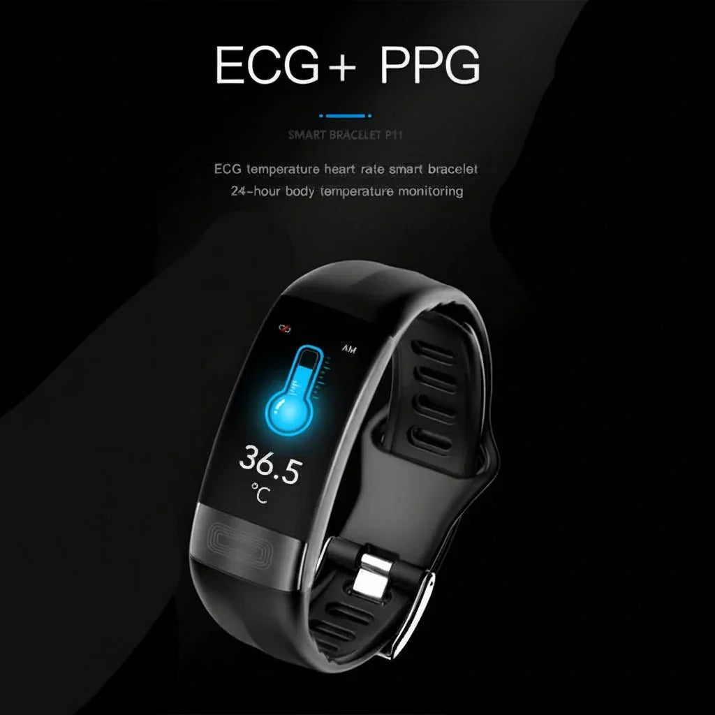 Wearable health tech: unisex smart tracker for ECG, blood pressure & sleep monitoring.